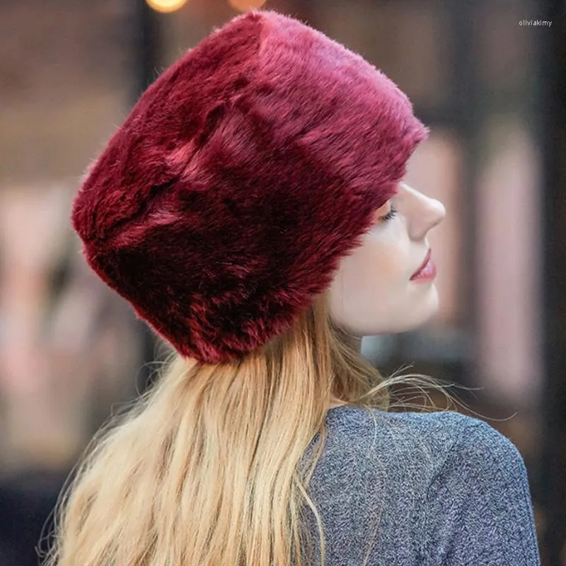 Colors Plus Velvet Warm Stretch Thick Fluffy Hat Comfortable Winter Women Faux Fur Mink Ski Caps Beanie/Skull Oliv22