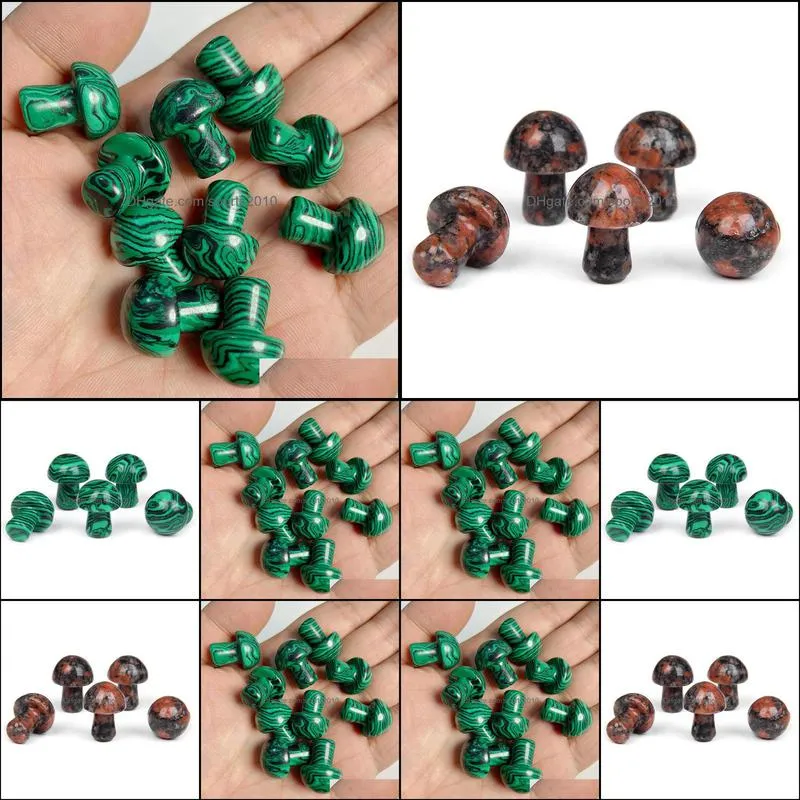 20mm mini malachite stone mushroom plant statue stones ornament carving home decoration crystal polishing gem sports2010