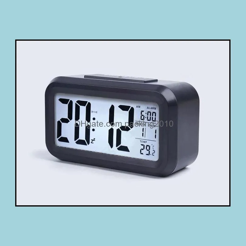 smart sensor nightlight digital alarm clock with temperature thermometer calendar,silent desk table clock bedside wake up snooze sn703