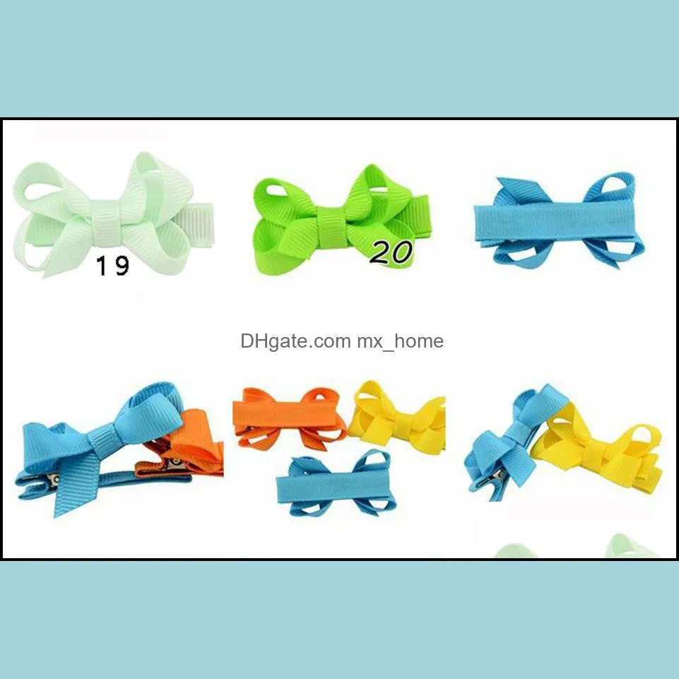 2 inch kids hair accessories baby bow hairpins small mini grosgrain ribbon bows hairgrips children girls solid hairclips 20 colors c42