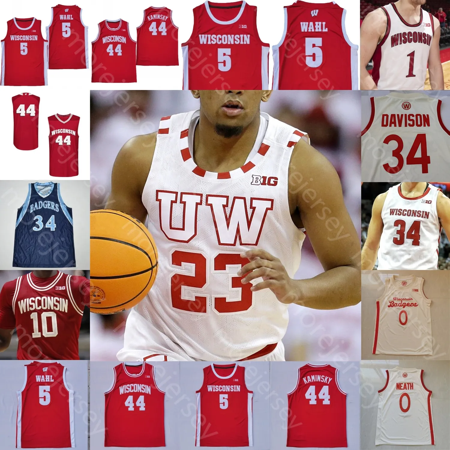 Custom Wisconsin Badgers Basketball Jersey NCAA College Nate Reuvers Brad Davison Tyler Wahl Ben Carlson Davis Lorne Bowman II Crowl King