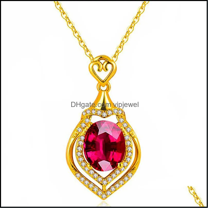 18k gold necklaces luxury water drop pear shaped ruby gemstone pendant necklace for women silver wedding jewelry vipjewel