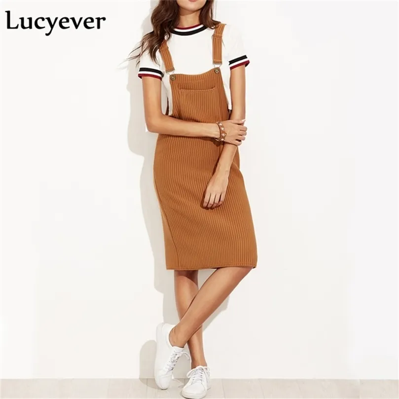 Lucyever Vintage Elastic Women Midi Dress Spring Autumn Strap Suspender Female Dress Casual Pocket Svart ärmlös Vestido 210303