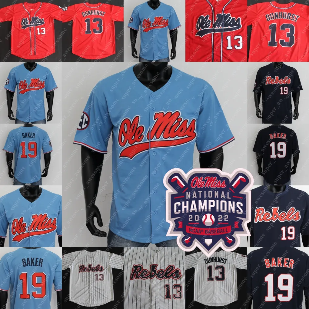 2022 Mistrzowie Ole Miss Rebels Baseball Jersey TJ McCants Jacob Gonzalez Peyton Chatagnier Tim Elko Kevin Graham Judd Utermark Hayden Dunhurst Cael Baker Lance Lynn