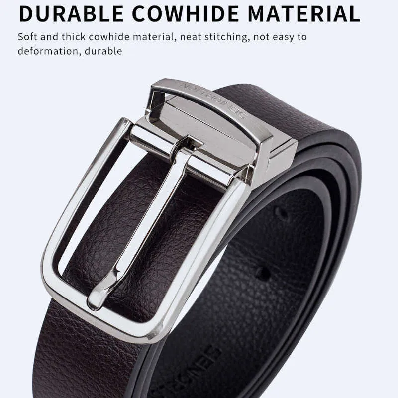 2022 TopSelling Men's Classic luxury belt business needle buckle trouser waistband double-sided Genuine Leather wedding dress belt