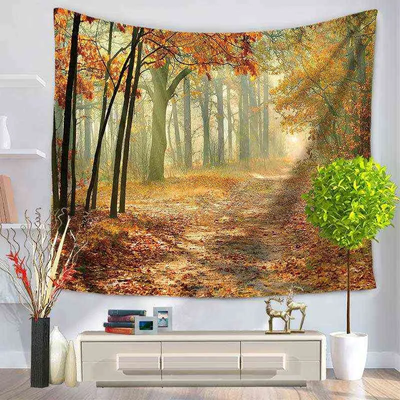 Boho Fall Landscape Carpet Wall Hanging Rugs Spread Beach Towel Yoga Mat Blanket Tablecloth Tapiz J220804