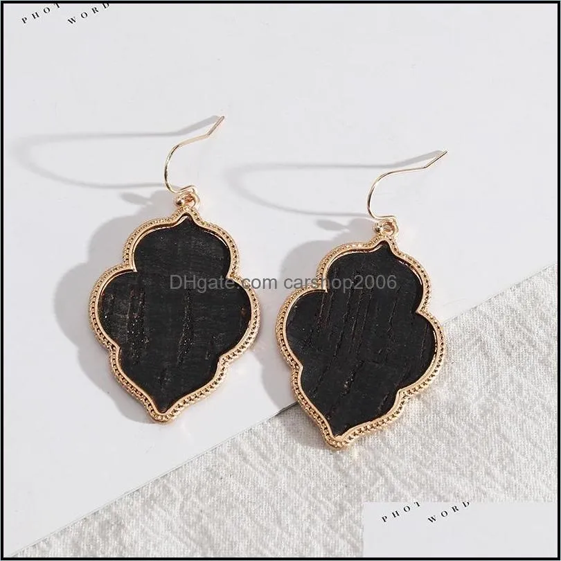 flower hexagon leopard wood grain pattern pu leather charms earrings gold color dangle brincos pendientes fashion brand jewelry women