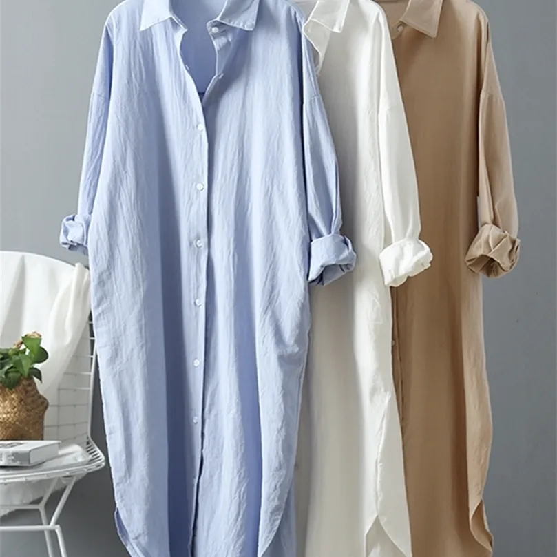 Syiwidii robe chemise blanche pour femmes lin coton vêtements printemps été décontracté Vintage surdimensionné pure longues robes mi-longues 220423