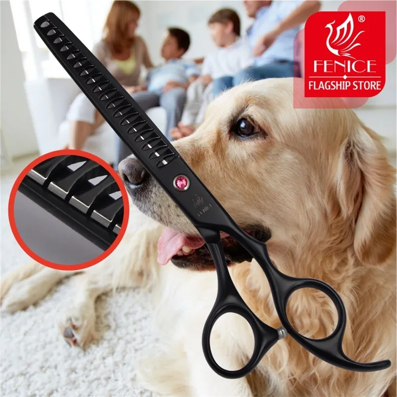 Fenice Professional 7.0 / 7.5 cal Black Pet Nożyczki Pies Grooming Przerzedzenie Nożyce Nożyce Zwierzęta Narzędzia Fryzury Tijeras Tesoura 220423