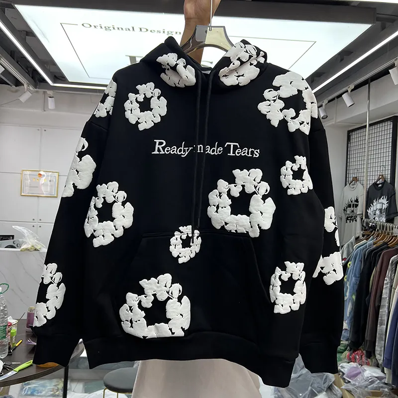 Real Pics 3D Espuma Impressão Hoodie Designer Homens Mulheres Fleece para Manter Quente Letras Bordadas Vintage Moletons Pulôver