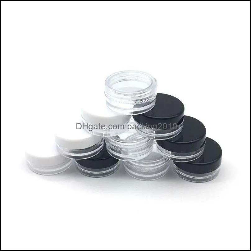 Lip Balm Containers 3G/3ML Clear Round Cosmetic Pot Jars with Black Clear White Screw Cap Lids And Small Tiny 3g Bottle