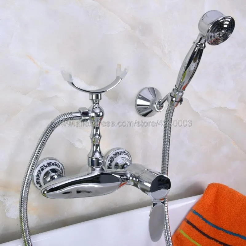 Set doccia per bagno Miscelatore per vasca da bagno con rubinetto a parete cromato lucido con soffione a mano Kna260Bathroom