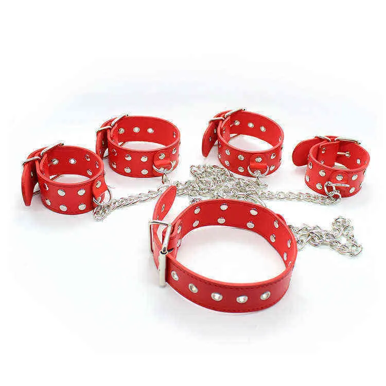 Nxy Bondage Adult Products Sex Shackles Neck Covers Random Shooting Toys Red Iron Chains 0217