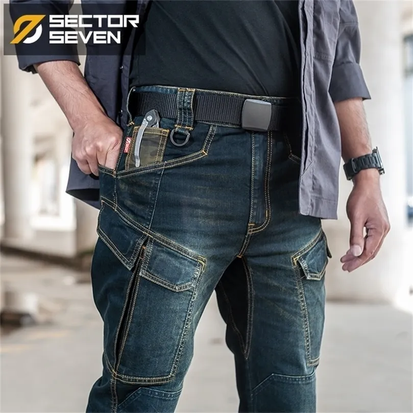 Sector Seven Slim City Jeans casual da uomo Jeans dritti a vita media Jeans classici blu indaco neri resistenti all'usura 210318