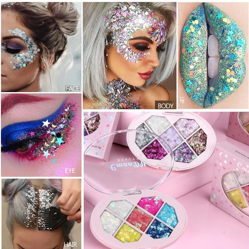 CmaaDu 7 colori glitter ombretto tavolozza polvere viso corpo luccichio gel ombra festival trucco occhi trucco cosmetico impermeabile