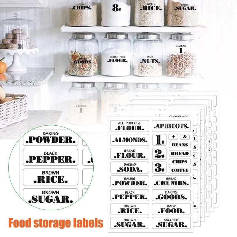 Adesivi murali etichette dispensa fattoria 6 fogli vasetto alimentare impermeabile trasparente per spezie