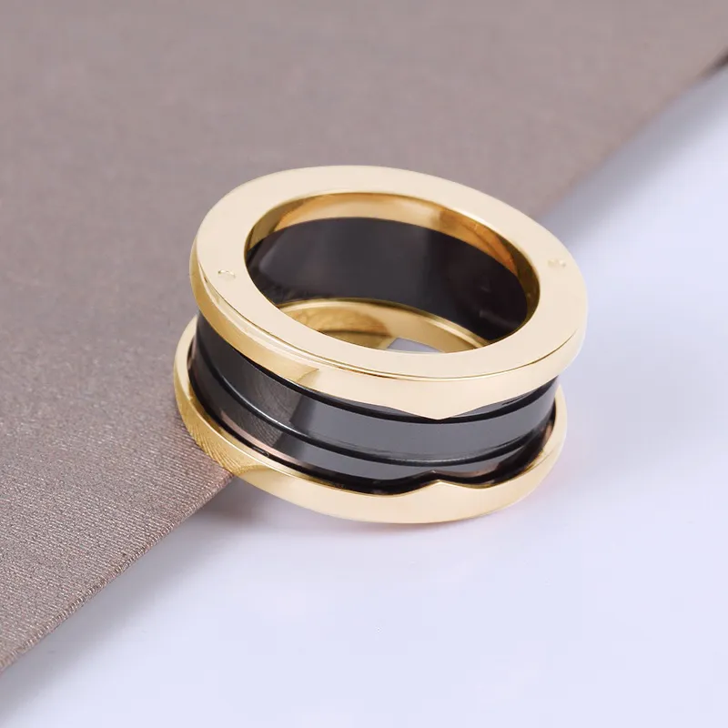 Black White Ceramics Spring Rings for Women Men Girls Ladies Midi Classic Designer Wedding Bands Brand Jewelry