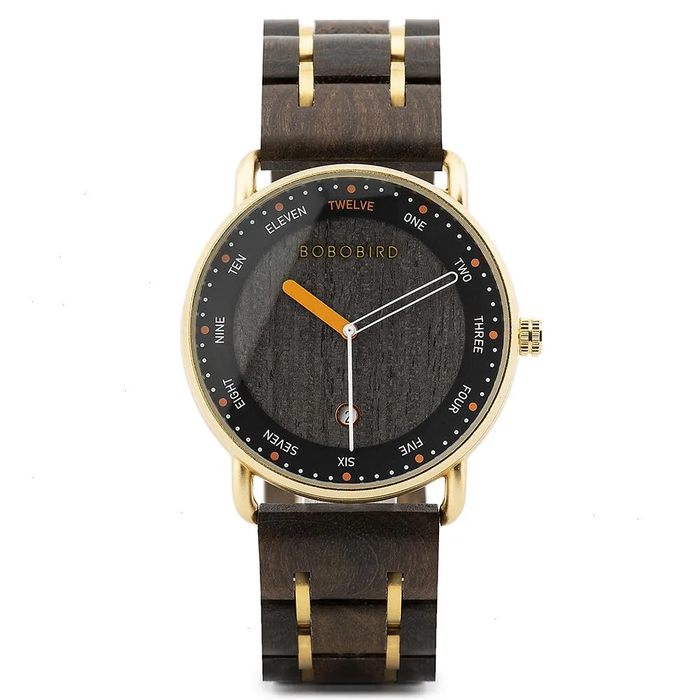 Top Mens Watch Fashion Wooden Quartz Wristwatch Japanese Movement Business Timepiece Box