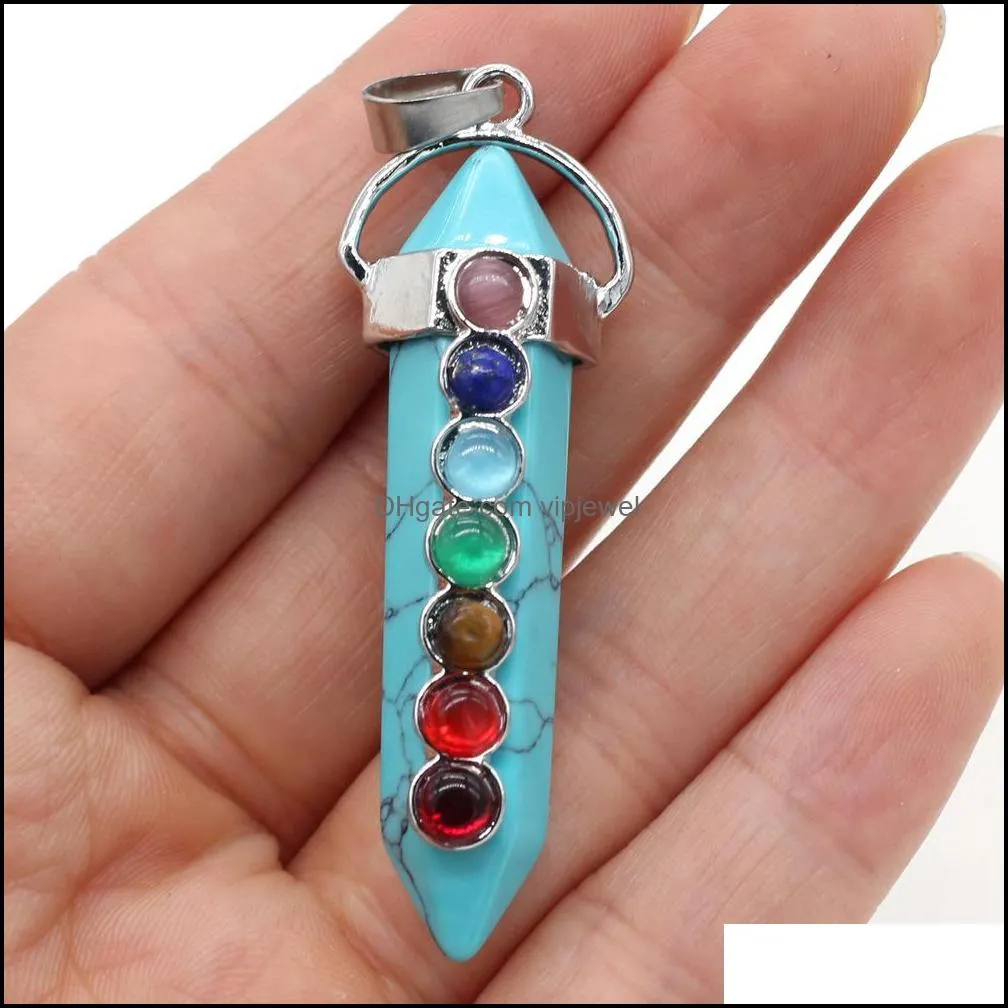 hexagonal prism chakra reiki healing pendulums charms natural stones pendant amulet crystal hexagonal for men women necklace jewelry