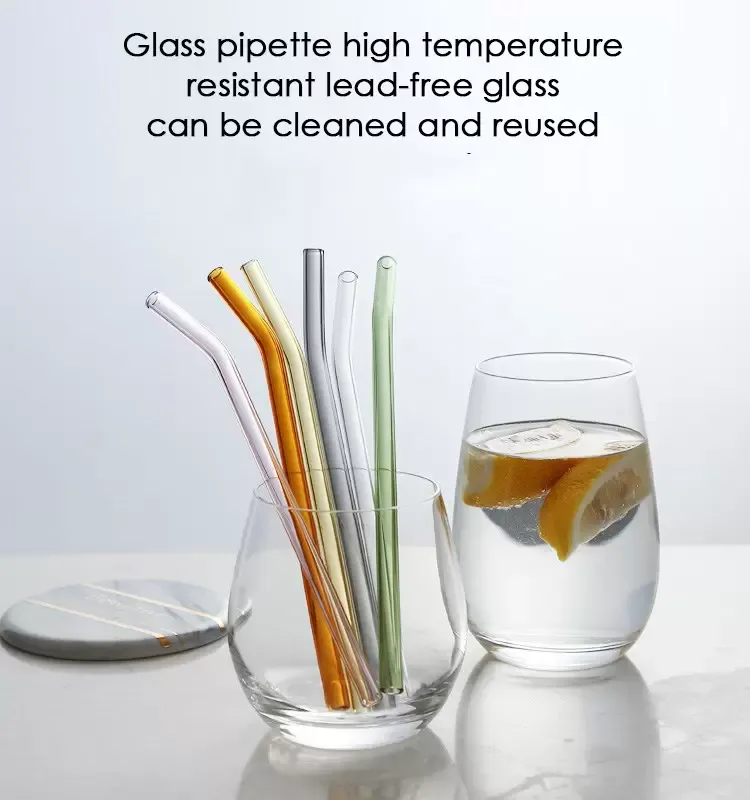 20cm herbruikbare eco borosilicaat glas drinken rietjes helder gekleurde gebogen rechte melk cocktail stro hoge temperatuur weerstand SXA17