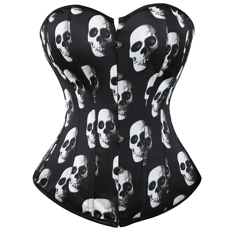 Bustiers korsetter Skull Underkläder Burlesque Costumes Fashion Vintage Style Sexig korsett Overbust Plus Size Black 6xl 220615