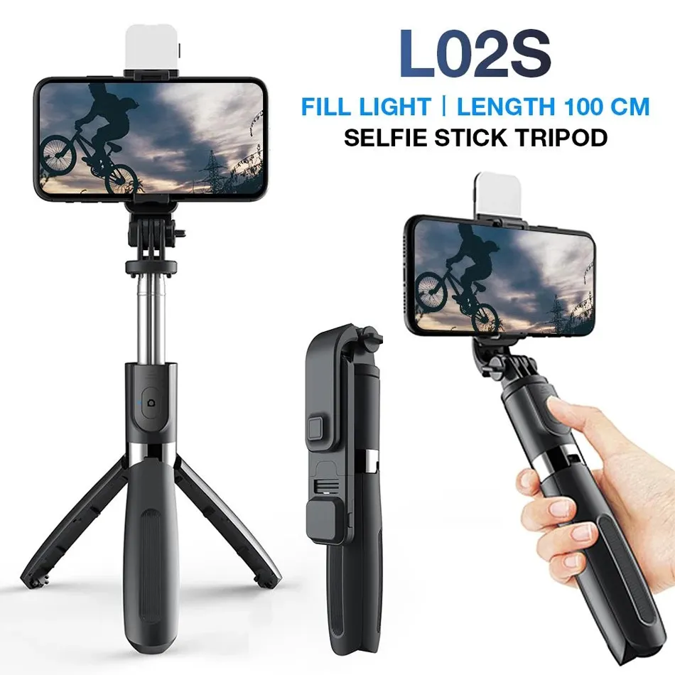 Monopiedi portatili senza fili Bluetooth Selfie Stick con treppiede LED Monopiede pieghevole allungabile per fotocamere Gopro IOS Android L02S