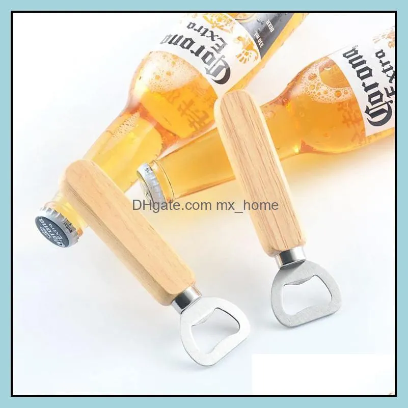wood handle beer bottle opener stainless steel wooden wine soda glass cap kitchen bar tools portable openers party