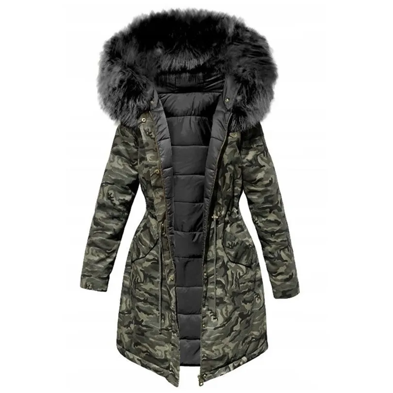Kadınlar Kış Ceket Kapşonlu Parkas Kış Paltosu Kadınlar Gevşek Parka Kürk Yaka Pamuk Yastıklı Ceketler T200212