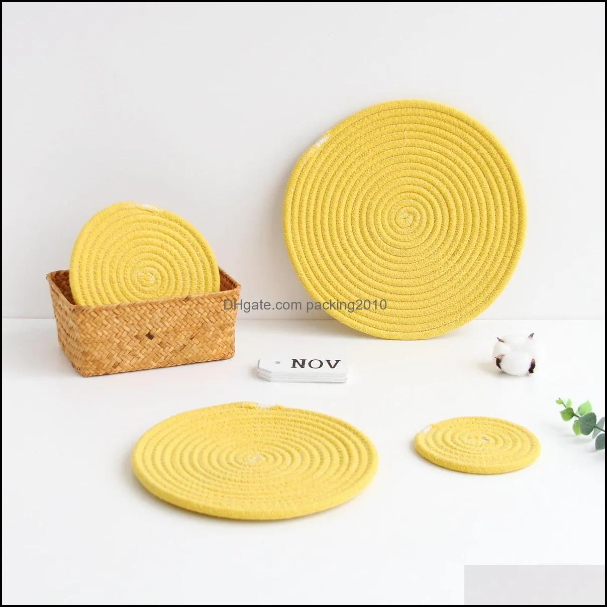 kitchen handmade cotton rope placemat hand woven table mats napkin tableware drink cup insulation pad dinner home decor yhm958-zwl