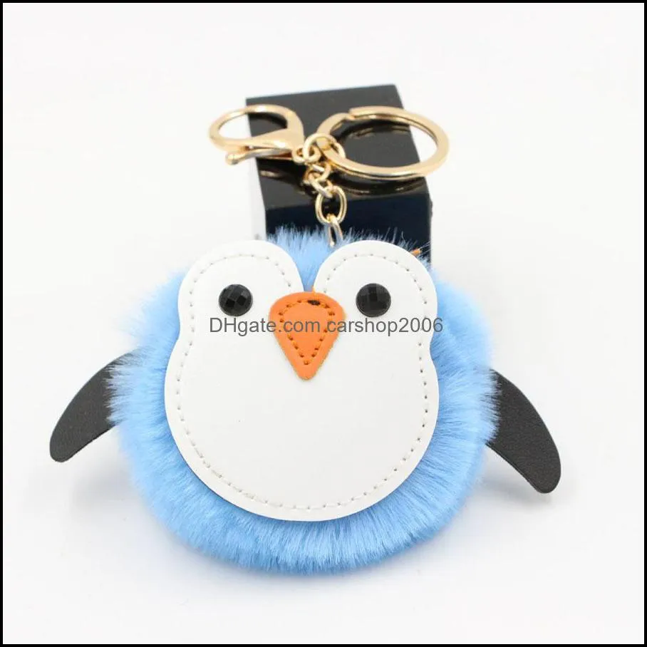 adorable penguin key ring pompom car keychains pendant fur ball keyfobs pendants cartoon couple ornament jewelry p59fa