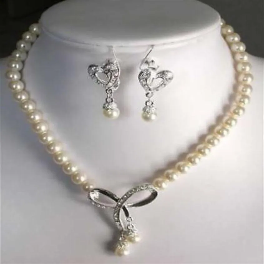 7-8mm White Akoya Cultured Pearl Necklace& earring 18'' > 308F