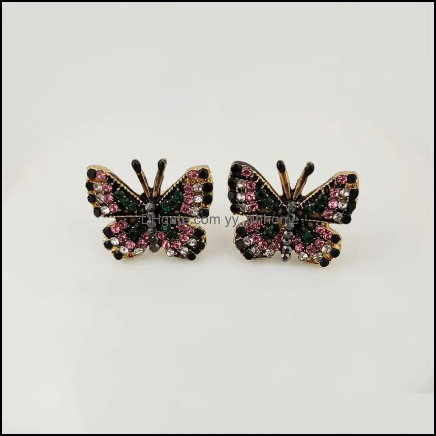 Creative Colorful Rhinestones Stud Earrings Sweet Wild Butterfly Earring Personality Ear Women Jewelry