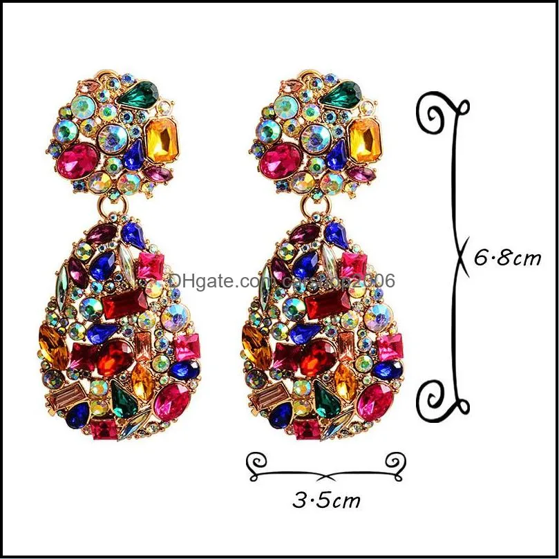 Colorful Glass Crystal Geometric Earrings Rhinestone Big Pendant Dangle Earring Statement Jewelry