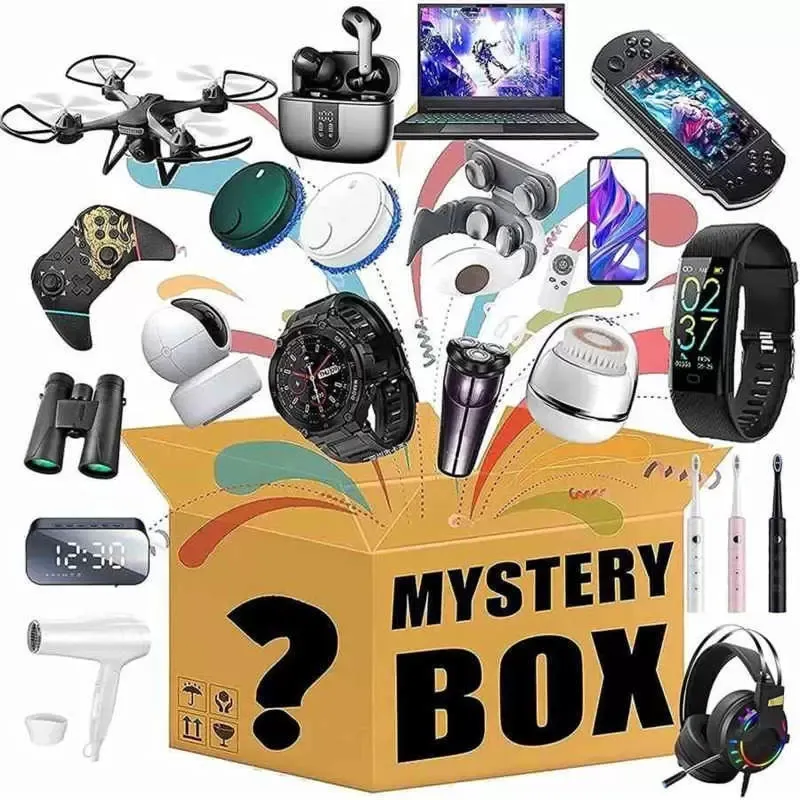 2022 Lucky Gift Mystery Box Electronics ، هدايا عيد ميلاد مفاجأة للبالغين ، مثل الطائرات بدون طيار والساعات الذكية ومكبرات الصوت التي تعمل بالبلوتوث وسماعة الأذن والكاميرا واللعبة والكاميرا الرقمية
