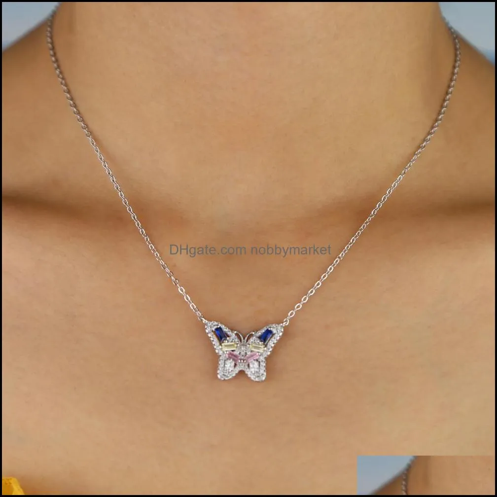 Pastel Colorful cz Butterfly Necklace Ring set Gold Color Gorgeous Beautiful Lovely Animal design fashion Jewelry Set