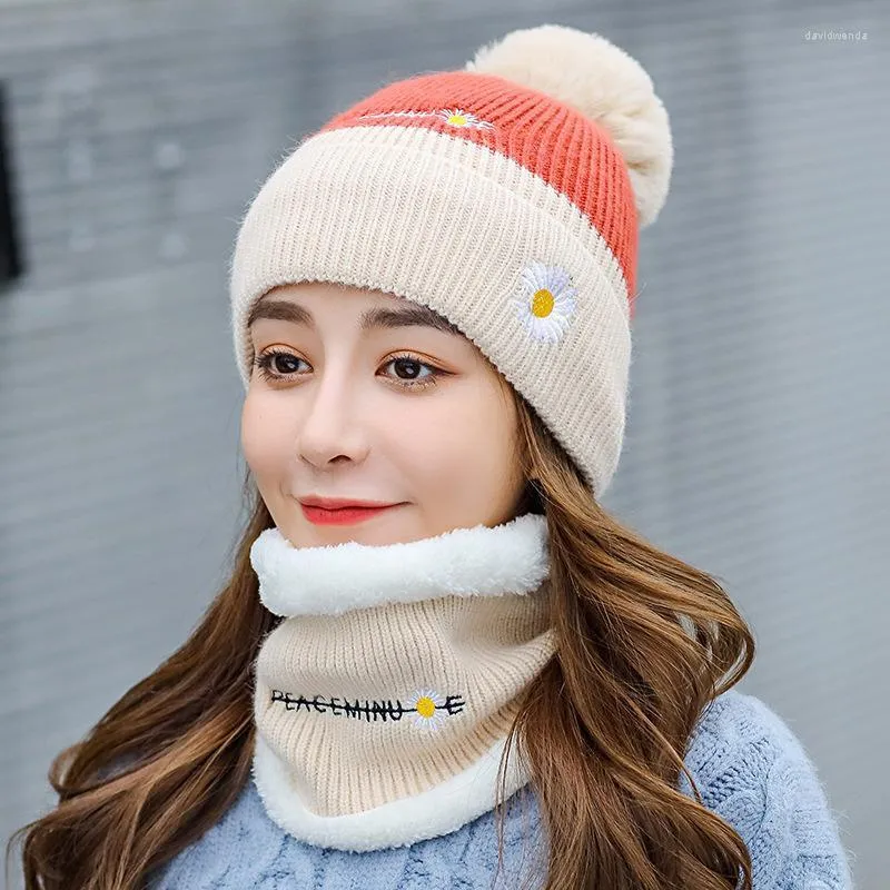 Beanie/Schädelkappen Strickchrysanthemenhut Damen Koreanisch Rad dicke warme Woll -Frostschutzmittel