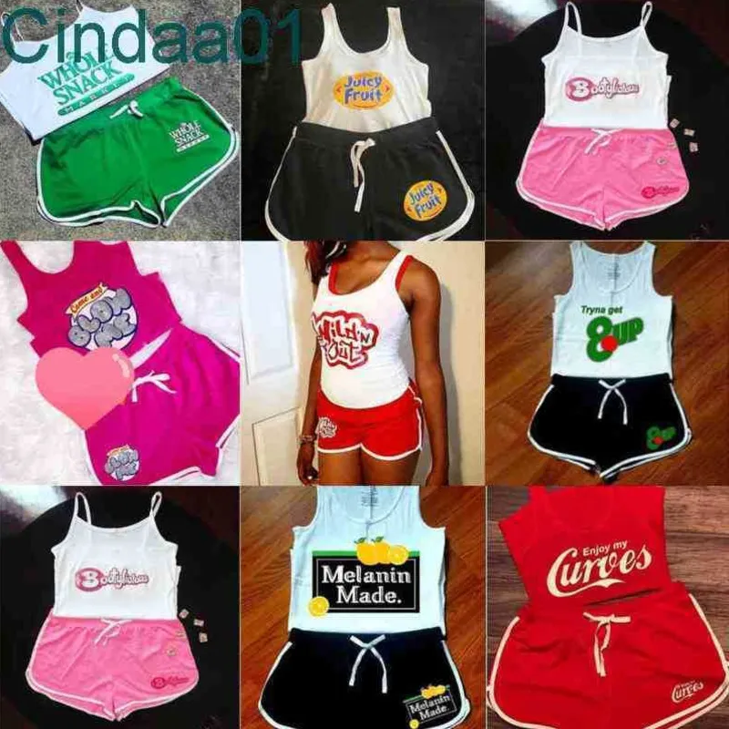 Women Tracksuits 2 Piece Set Designer Letters Pattern Printed Summer Vest Shorts Sport Casual Sexy Short Outfits