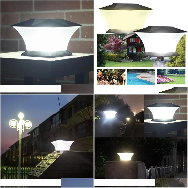  24led solar pillar light led solar post pole column lamp for outdoor gate fence wall courtyard cottage household park