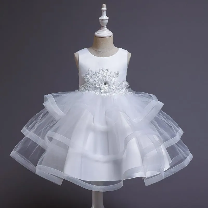 Vestidos de menina Pouplar Children Fancy White Lace Princess Dress Party Party Wedding Wedding Summer Kids Girl Girl sem mangas Flower Dressgirl's