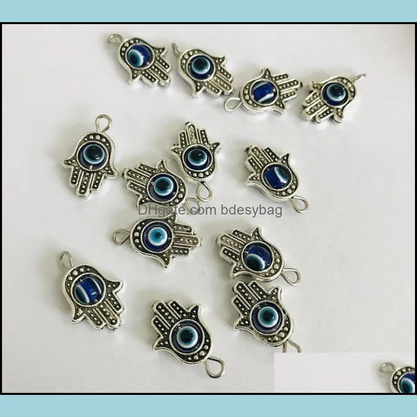 Antique Silver Gold Fatima Symbol Charms Hamsa Hand 13x20mm with Blue Hamsa Evil Eye Pendant for DIY Necklace Bracelet Jewelry Making