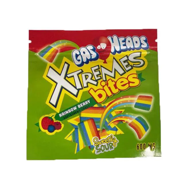 Gasheads xtremes airheads kwadratowe gummy cukierki edibles Mylar Bag 600 mg 3 boczne uszczelnienie cieplne zamek błyskawiczny