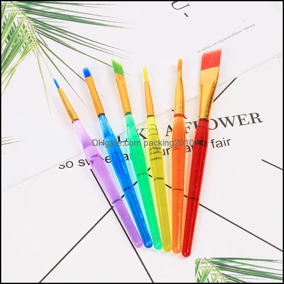 wholesale 6 sticks transparent diy children watercolor brush colorful rod painting brush durable kids soft brush drawing pen dh1200