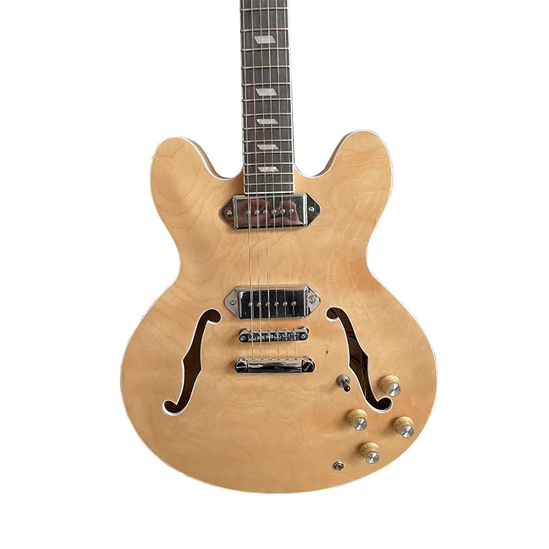 Chinese Semi Hollow Guitar Natural Glossy Finish P90 Pickups Factory