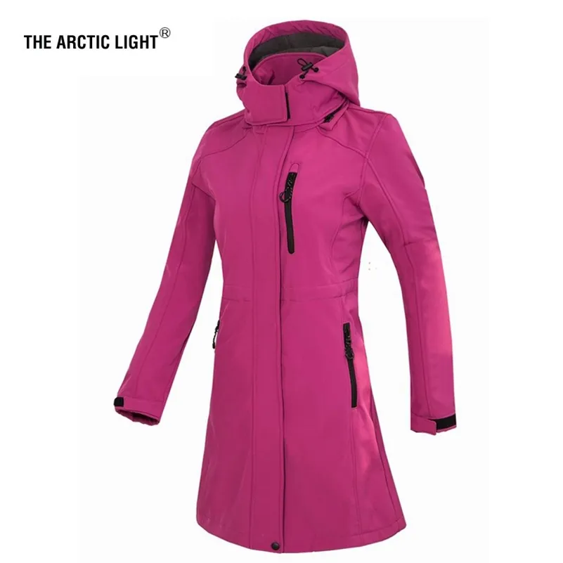 Arctic Light Women's Soft Shell Fleece Long Jacket utomhus vindbrytare vandring camping vandring klättring kvinnliga rockar vinter 220516