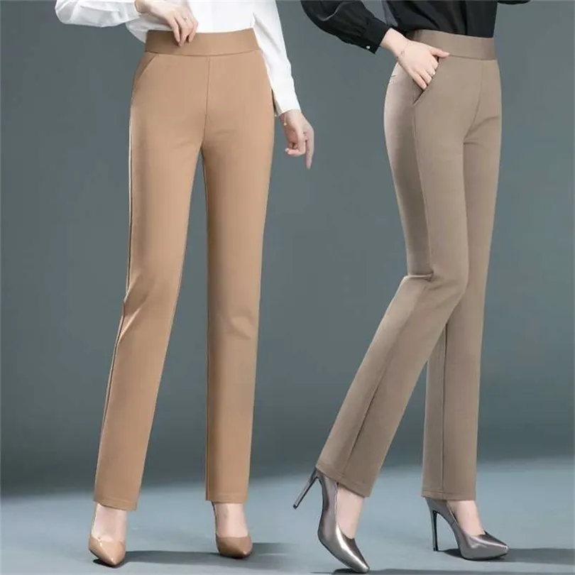 Spring and Autumn Elastic Waist Fashion Straight Pants Stretch High Thin Nylon Cotton Women's Summer 211218