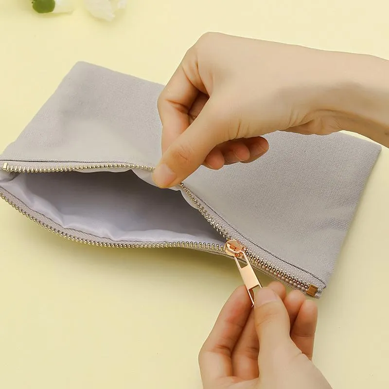 22x15cm Large Plain Nature Cotton Canvas Travel Toiletry Bags Cotton Makeup Pouch Cosmetic Bag With Gold Zipper LX3440