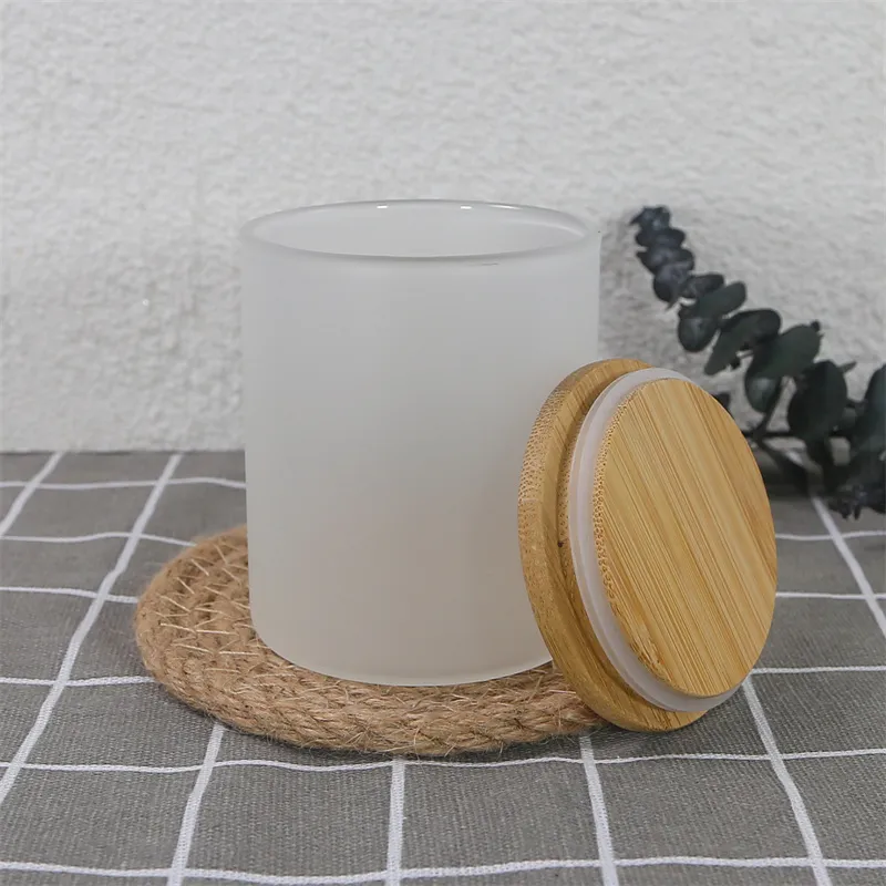 300ml Frosted glass candle jar with bamboo cap