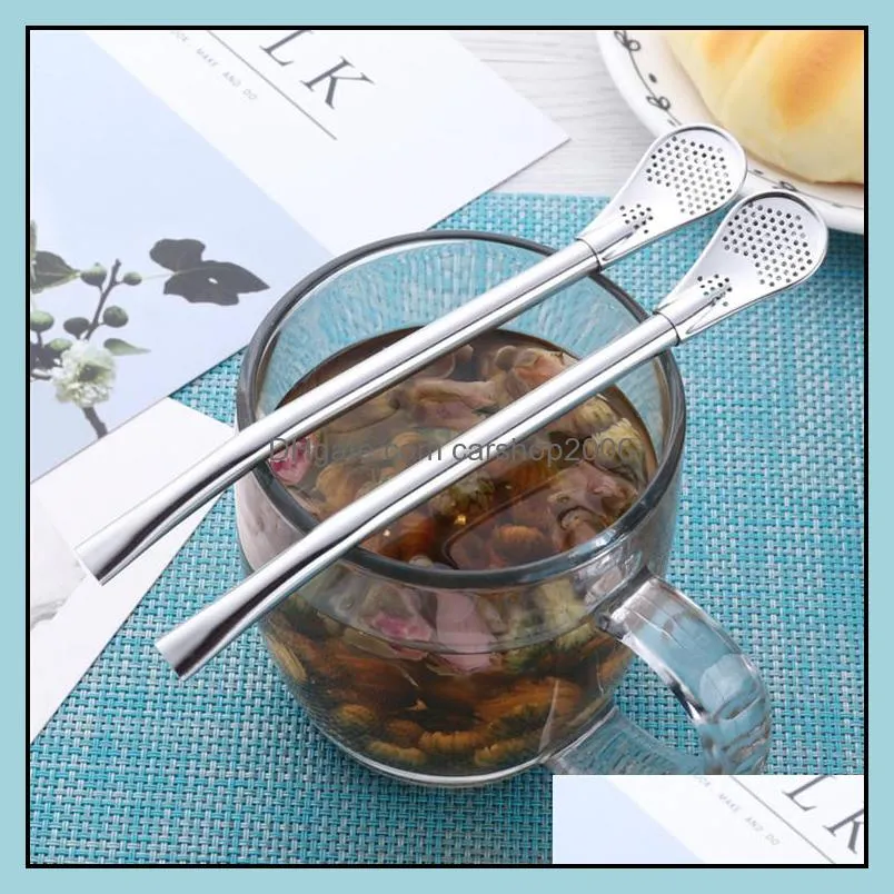 herb spoon mesh filter spoon 304 stainless steel straw spoon 17.5cm yerba mate tea drinking wholesale