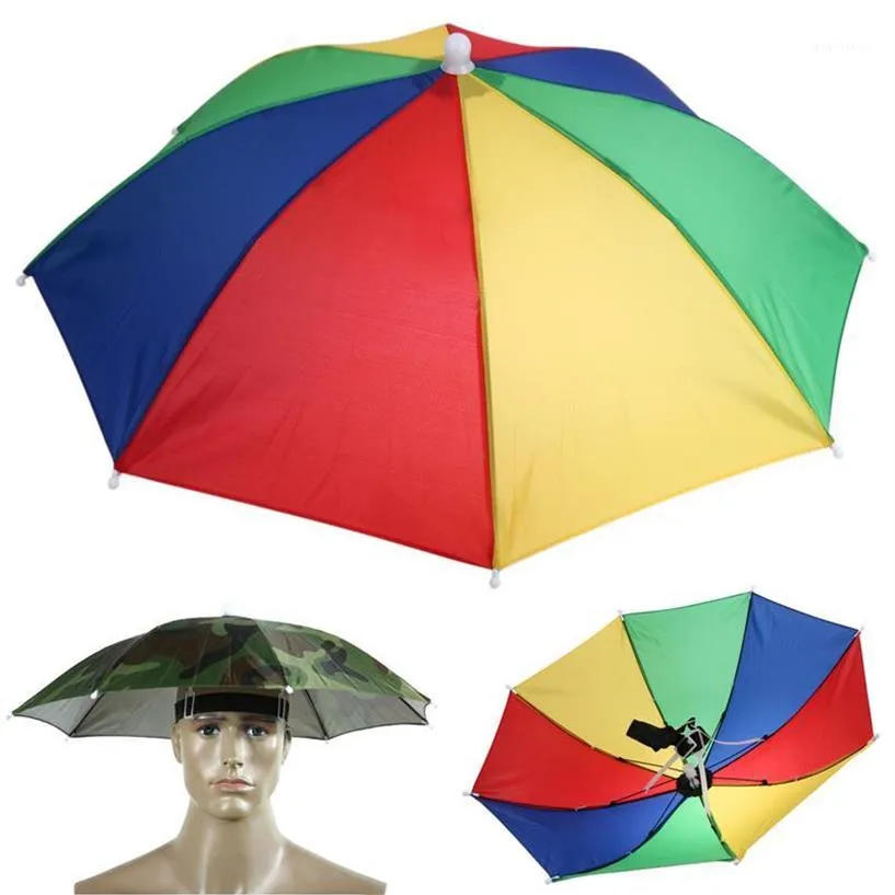 Paraplyer vikbara paraplyhatthuvudkläder för fiske vandring strand camping huvud hattar händer utomhus sport regn redskap12974