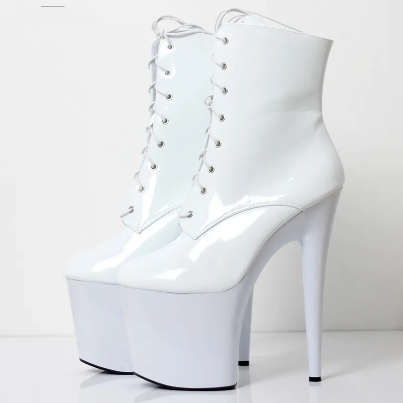 Мода Новый Сексуальный Feitsh Супер высокий каблук 9см Платформа Черные шнуровки лодыжки Boots Round Toespike каблуки женские танцевальные вечеринки показать обувь 2022